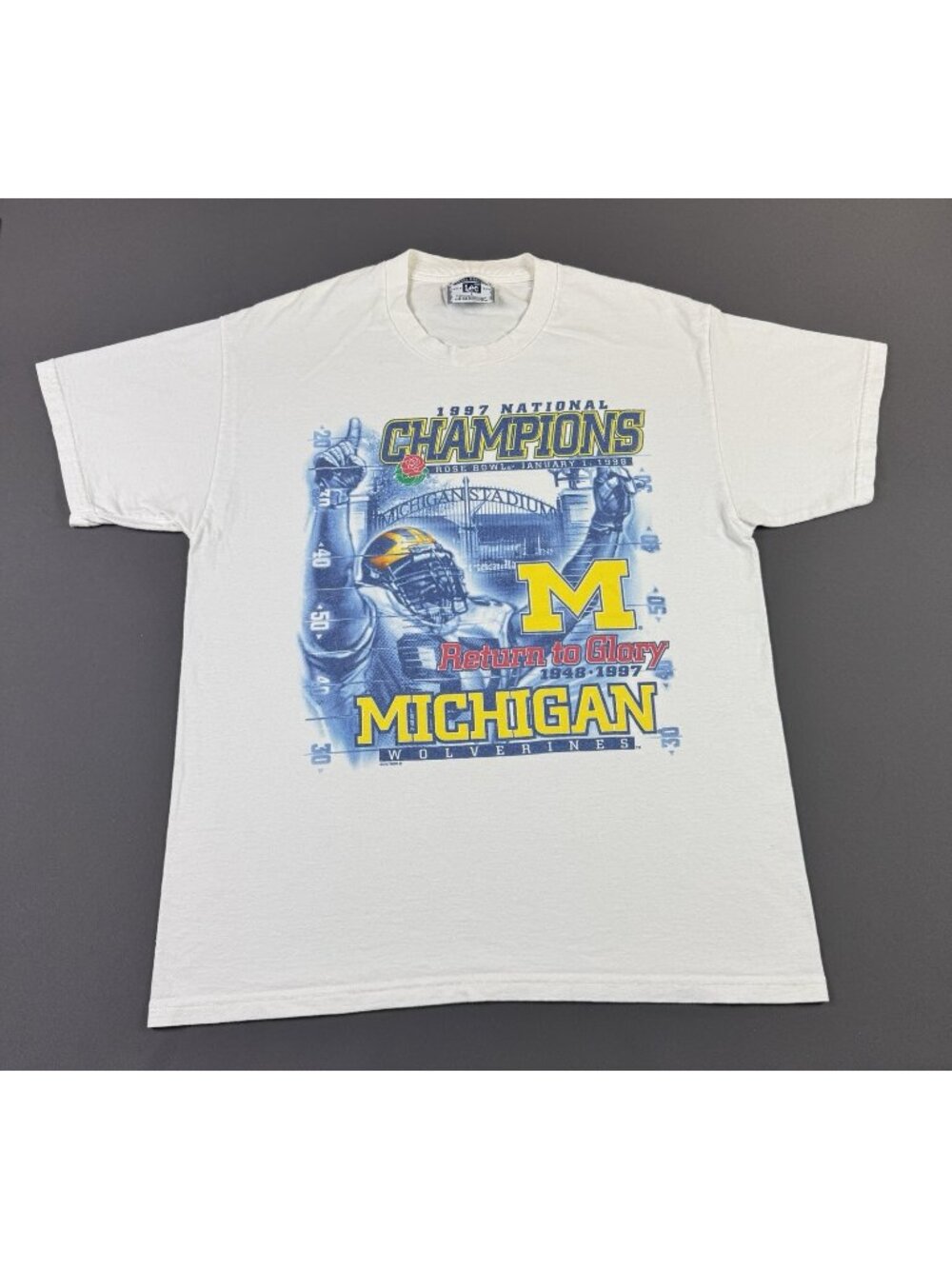 Rare Vintage 90s Michigan Wolverines NCAA Rose Bowl 1997 National Champions Tee